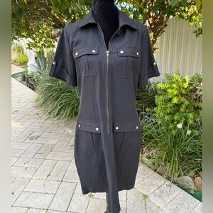 Elegant Black Midi Dress with Gold Accents